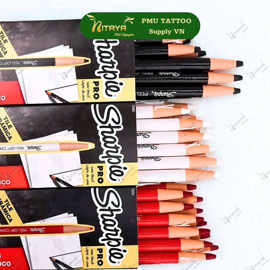 Sharpie Pro Wax Pencil Peel-Off 12 แท่ง – ปากกาแว็กซ์ร่างกรอบคิ้ว ปาก ขอบตา งานสักความงาม