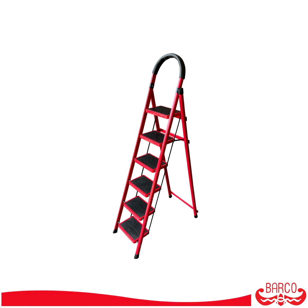 BARCO บันไดเหล็กกล้ามีราวจับ รุ่นน้ำหนักเบา 6 ขั้น สีแดง