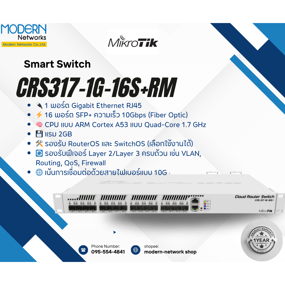 CRS317-1G-16S+RM Mikrotik ส่งไวสินค้ารับประกันเงื่อนไขเป็นไปตามที่บริษัทกำหนดออกใบกำกับภาษีได้⚡️🔥