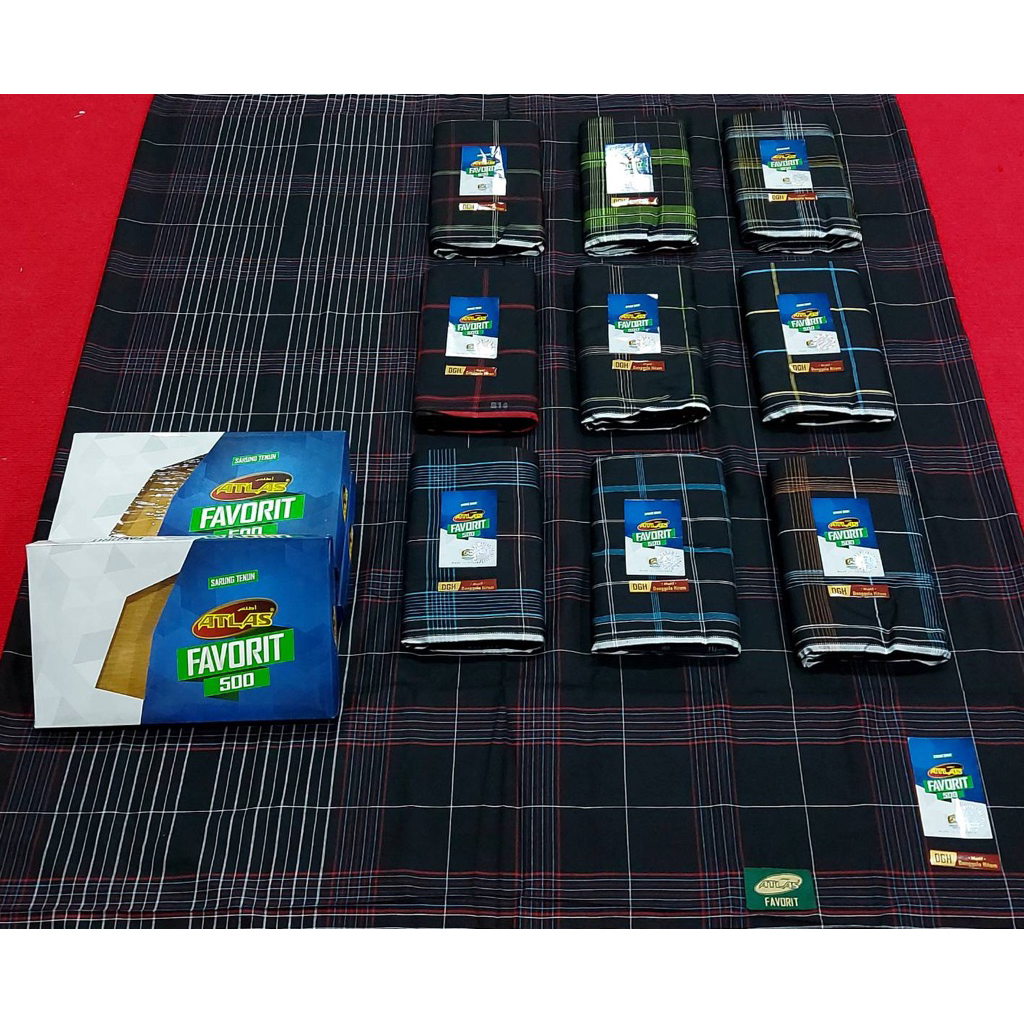 ผ้าโสร่งผู้ชาย ตราAtlas สีดำลายตาราง เย็บแล้ว ผ้าไม่ลื่น