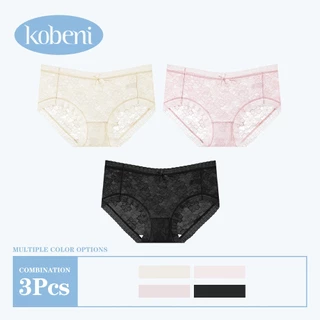 ⭐KOBENI⭐【แพ็ค 3ตัว】กางเกงชั้นใน แต่งโบว์ มีขอบลูกไม้ ใส่สบาย แบบบาง เอวกลาง ระบายอากาศ ขนาด L-XL