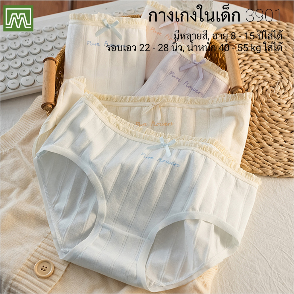 #3901 กางเกงในเด็ก นักเรียน: (ฟรีไซส์, ใส่ได้ 12 – 18 ขวบ, น้ำหนัก 30 – 45 kg) คุณภาพดี, ผ้าคอตตอน 100% (5 สี)