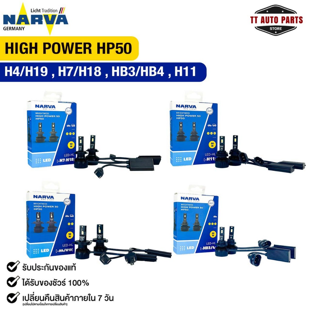 หลอดไฟหน้ารถยนต์ NARVA  6500K LED H4/H19 , H7/H18 , HB3/HB4 , H11 รุ่น NARVA HIGH POWER HP50