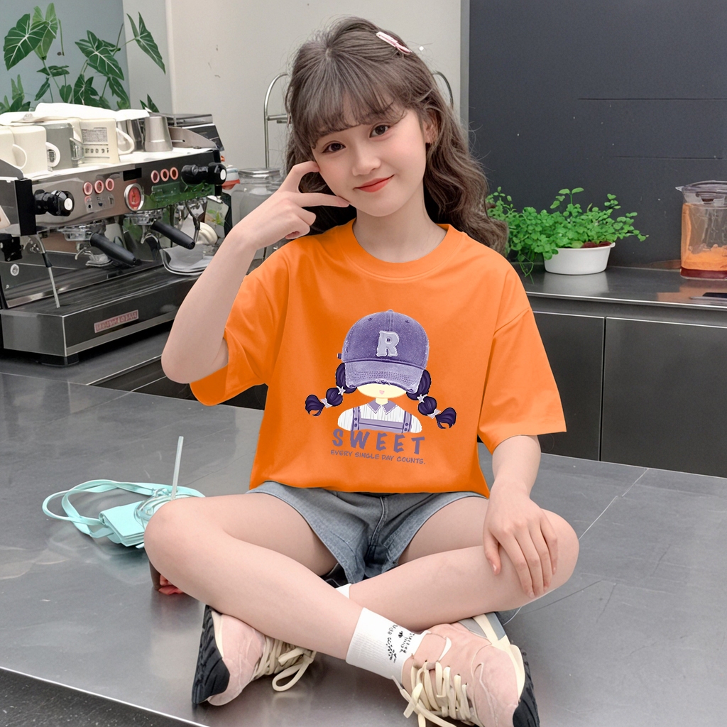 Yout-children เสื้อผ้าเด็กผู้หญิง oversize แฟชั่น สไตล์เกาหลี เสื้อยืด ‘SWEET GIRL’ cotton เสื้อคอกลม cute girl 2025 ราคา ถูกที่สุด ดีลบีเคเค แกลเลอรีภาพที่ 5