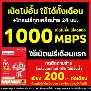 ซิมเทพทรู 1000Mbps เน็ตไม่อั้น ไม่ลดสปีด ไม่จำกัดปริมาณ GB +…