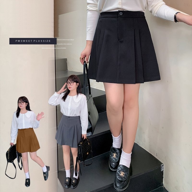 [ 🔥เอวถึง 46" ] : PMP2429 : พรีออเดอร์ กระโปรงสั้นจับจีบไซส์ใหญ่ กระโปรงทรงเอวสูงสไตล์นักเรียน