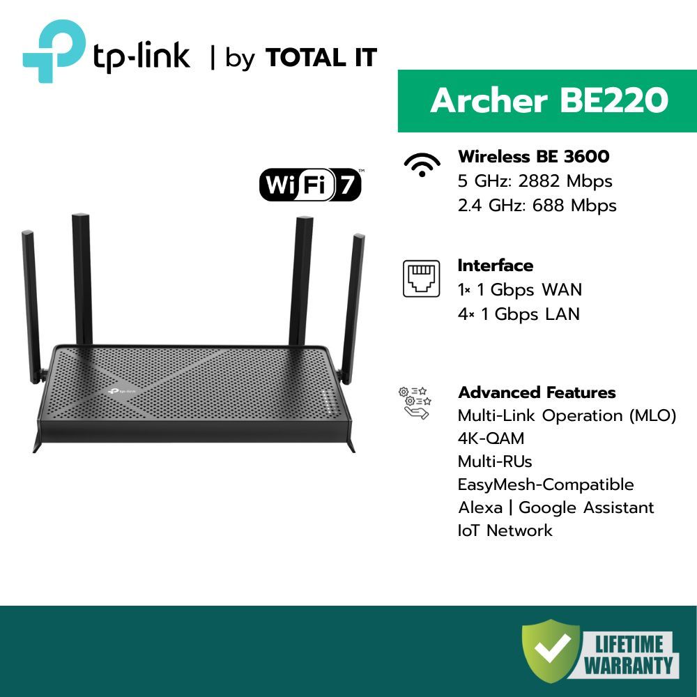 TP-Link Archer BE220 เราเตอร์ Wi-Fi 7 รุ่นประหยัดสุด BE3600 สำหรับเน็ตบ้าน
