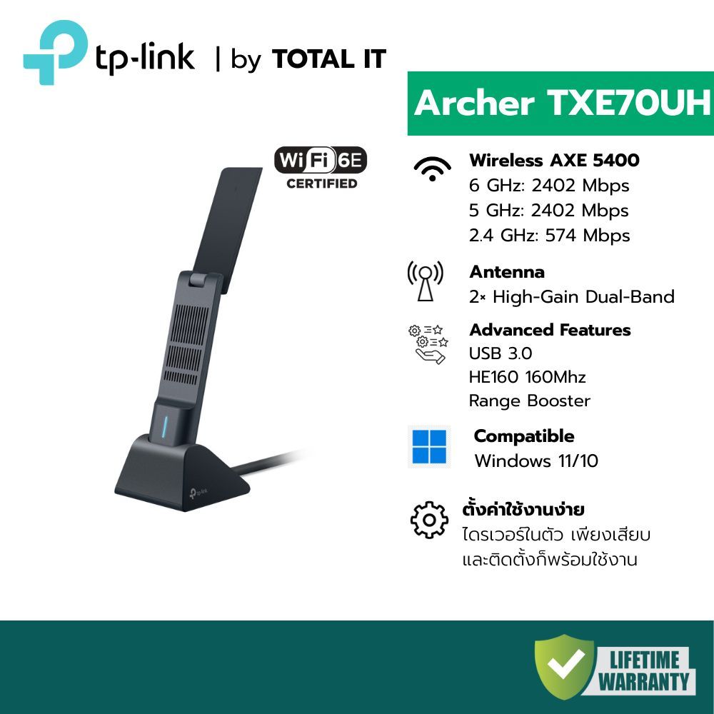 TP-Link Archer TXE70UH ตัวรับสัญญาณ Wi-Fi 6E AXE5400 USB Adapter สำหรับ PC