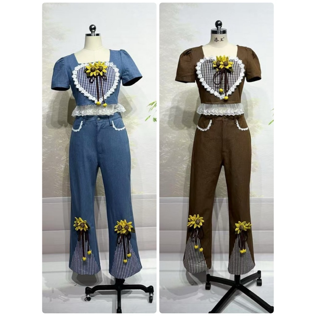 Jasmine S-4XL > ชุดเซ็ตผ้ายีนส์ขายาว แต่งทานตะวัน 3 D ผ้ายีนส์สวยมากค่ะ A282 A283