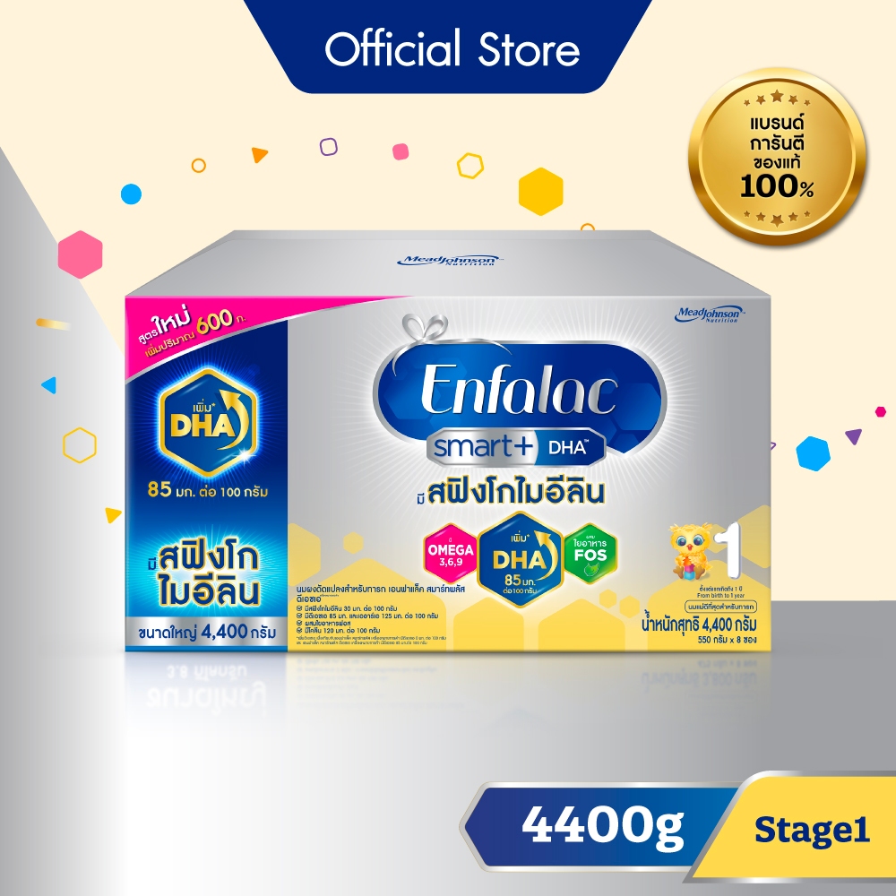 นมผง เอนฟาแล็ค สมาร์ทพลัส ดีเอชเอ สูตร1 (4400 กรัม) Enfalac Smart+ DHA Stage1 (4400 g)