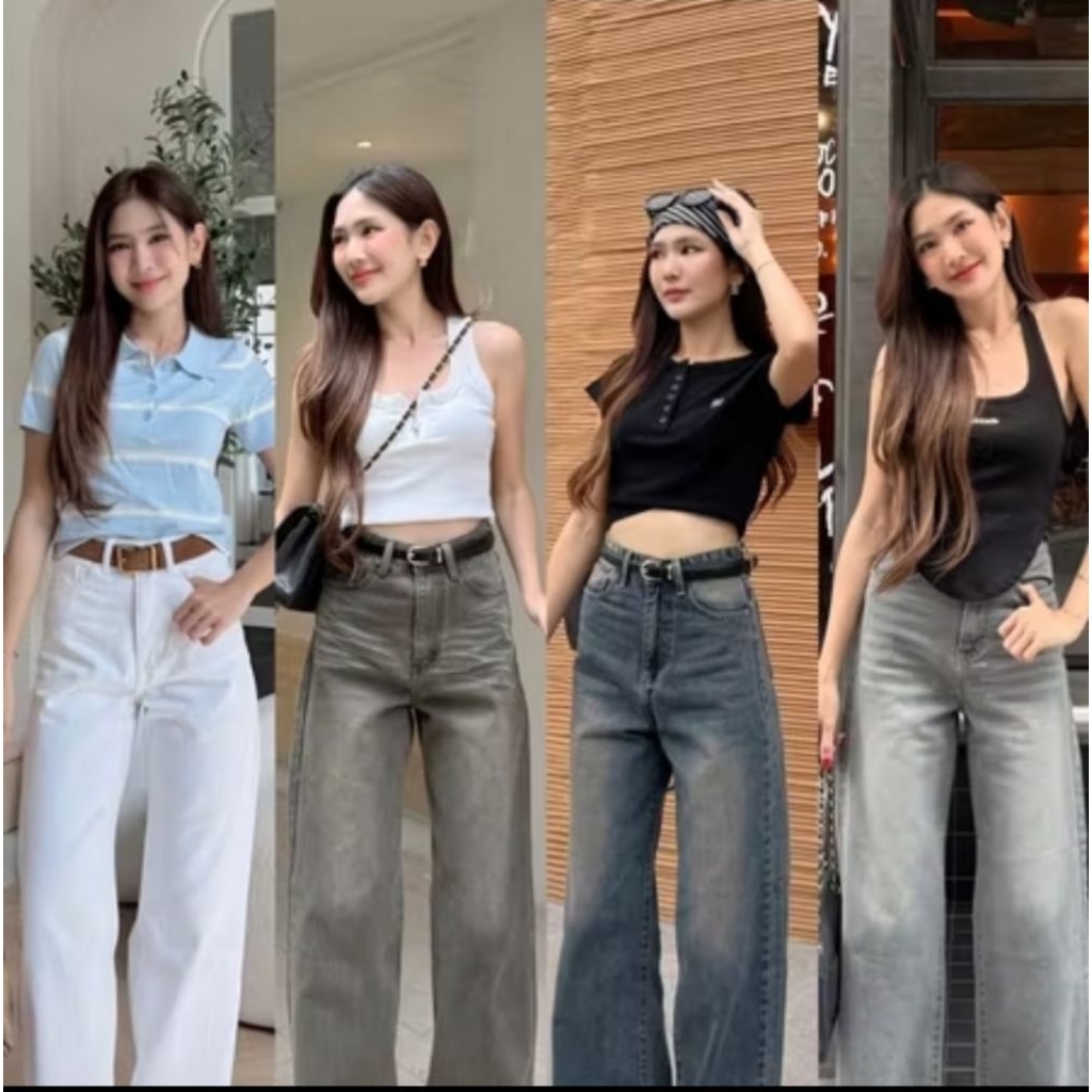 NICHARIS - กางเกงยีนส์ขากระบอกใหญ่รุ่น Vogue Jeans สี Fade Brown Size S
