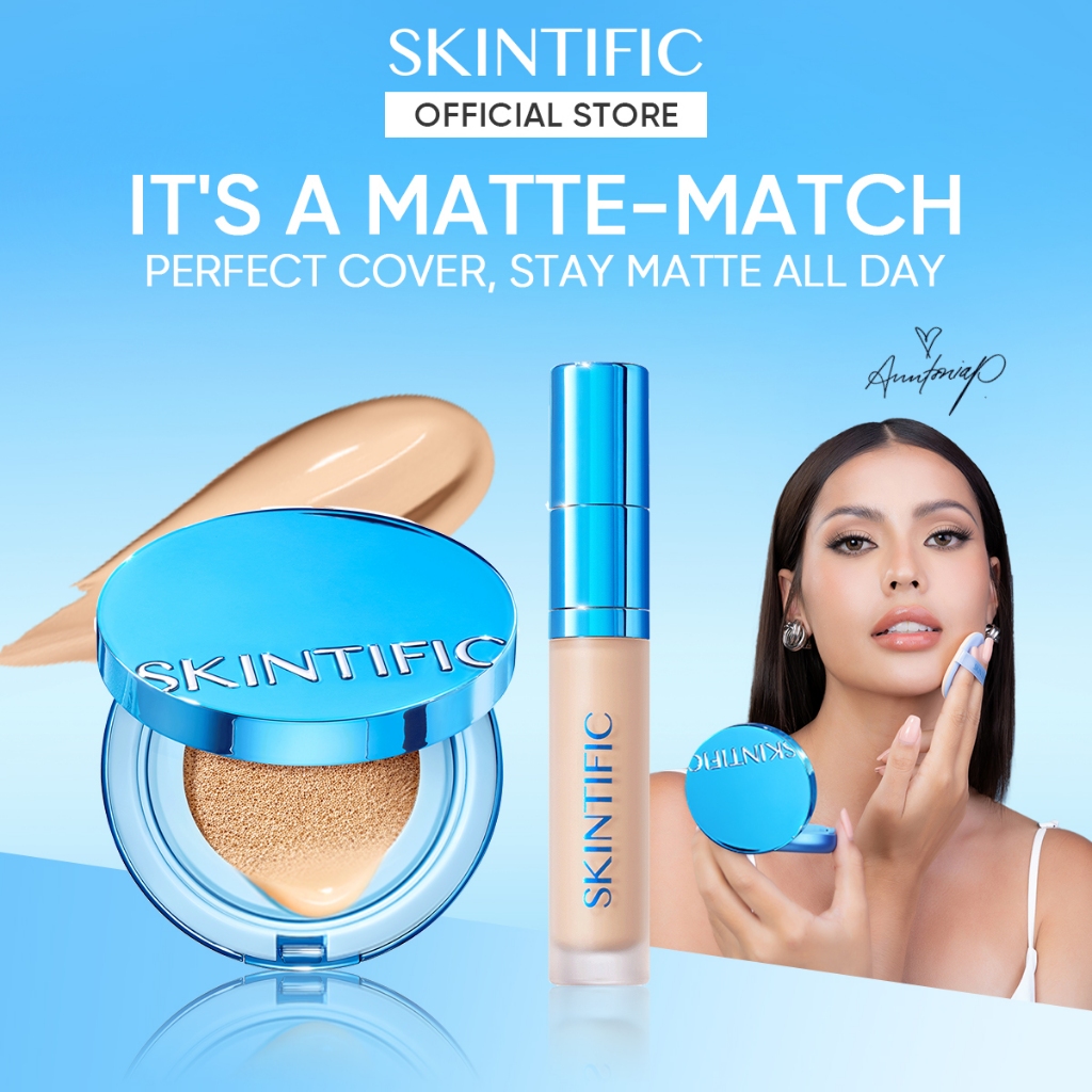 SKINTIFIC 2pcs Perfect Stay Velvet Matte Cushion & Ultra Cover Powder Foundation