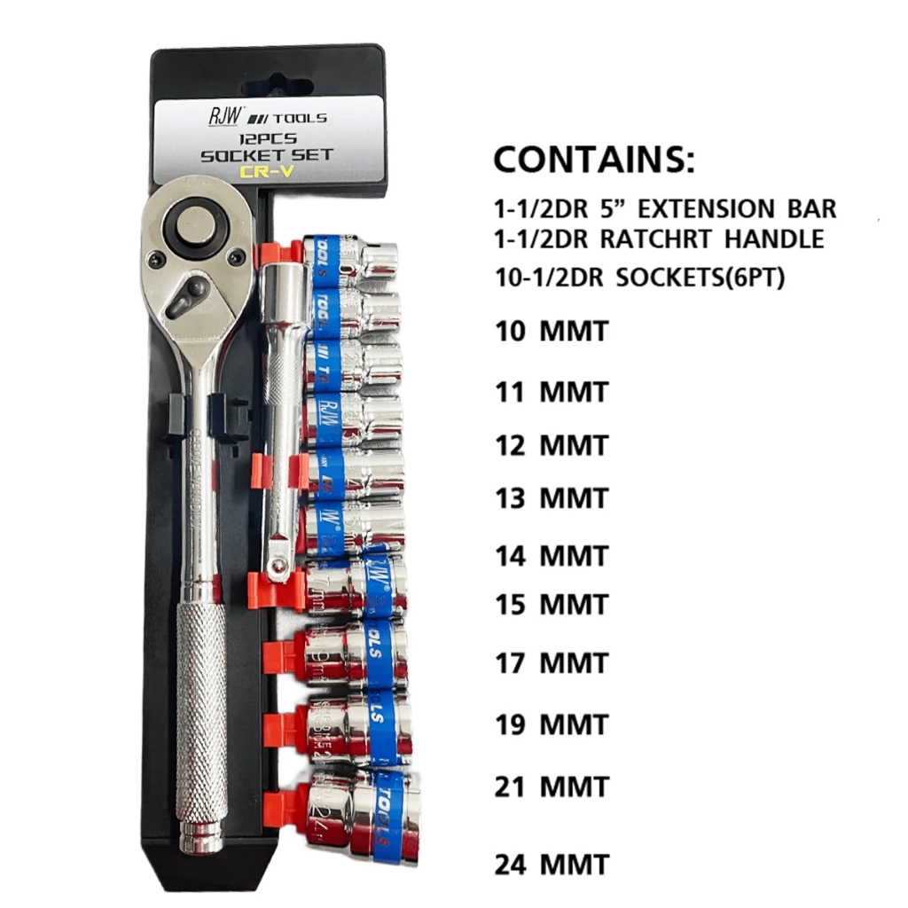 ชุดเครื่องมือ ประแจ ชุดบล็อก (10-24 mm) 12 ชิ้น ขนาด 1/2 Socket Set