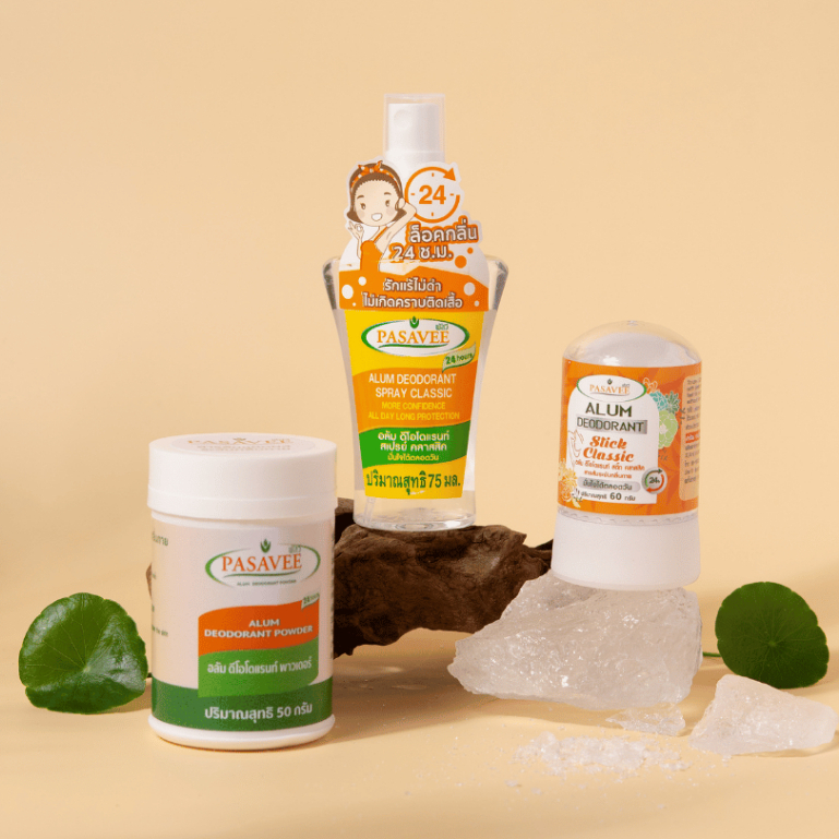 สารส้มระงับกลิ่นกายพัสวี ชุด 3 ชิ้น เอาอยู่ทั้งกลิ่นตัวและกลิ่นเท้า (Pasavee Alum Deodorant Set 3 items)