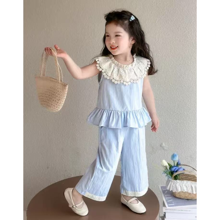 nana*8808-6*ชุดเช็ตสีฟ้าสำหรับเด็กผู้หญิง เสื้อพร้อมกางเกงขาบอ ไสต์เกาหลี - รูปที่ 5