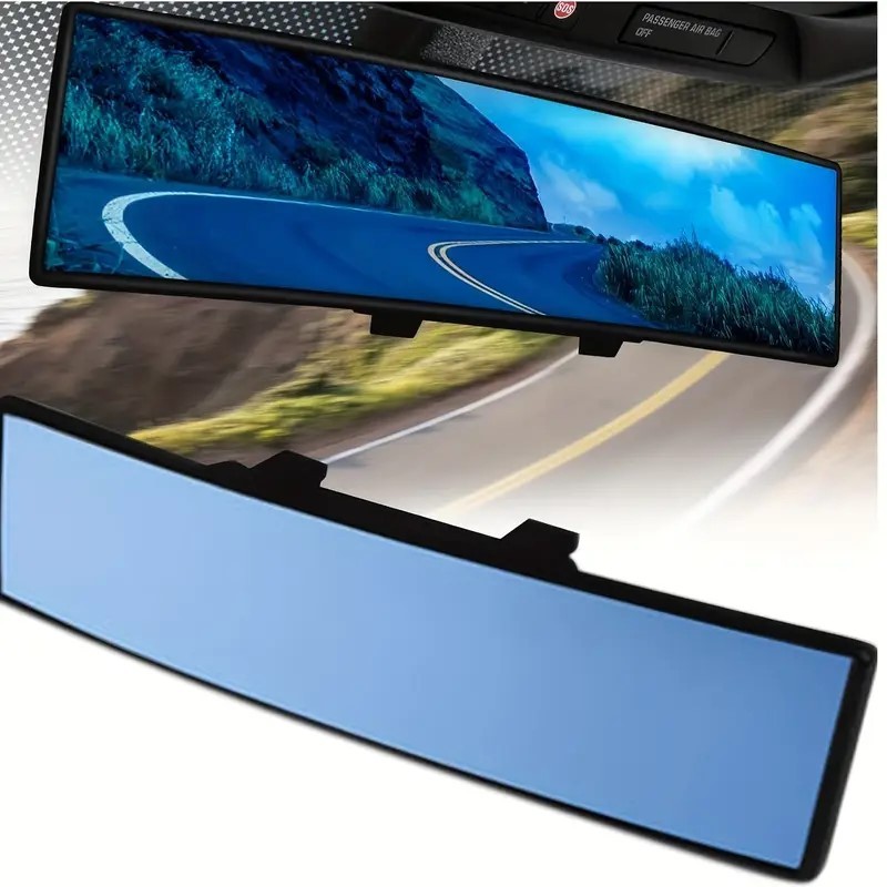 กระจกมองหลังรถยนต์ ป้องกันแสงสะท้อน กระจกโค้งสีน้ำเงิน HD มุมมองภาพขยาย ขับขี่ปลอดภัย 300MM