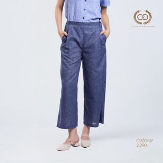 C&D กางเกง ขายาว ผ้าลินิน ฟิวชั่น ขายาว สีกรม C9ZGNV