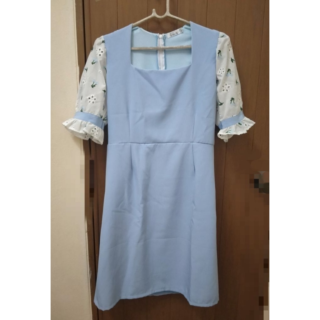 เดรส มือสอง ไซส์ L ป้าย JUST GIRLIE ใส่ครั้งเดียว ผ้าบาร์บี้ สีฟ้า ใส่ทำงาน ใส่ออกงาน ราคาถูก