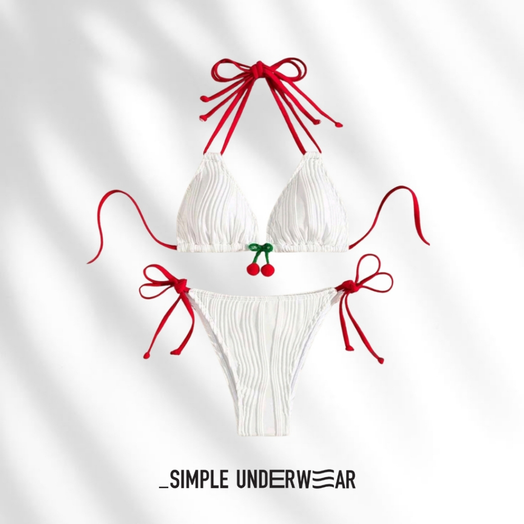 308 Simple Underwear bikini ชุดขาวดีเทล เชอรรี่ ผูกข้าง