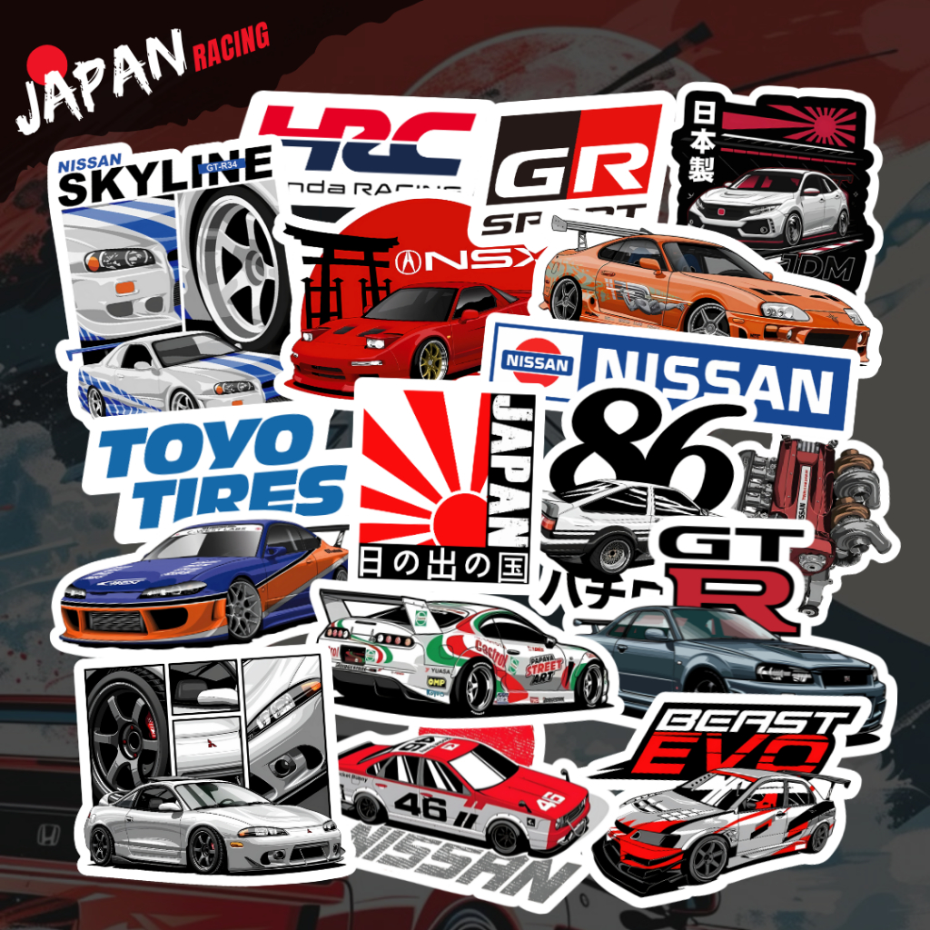 สติ๊กเกอร์ธีม Japan Racing สติ๊กเกอร์ Japan Racing สติ๊กเกอร์แปะ laptop, skateboard, โต๊ะ แบบกันน้ำ
