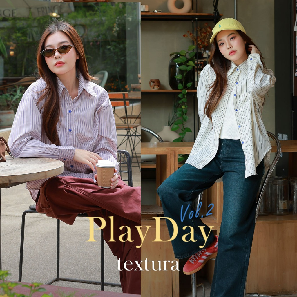 textura | Play Day Shirt เสื้อเชิ้ต Oversized | Magenta buttons เนื้อผ้าระบายอากาศ ไม่ต้องรีด