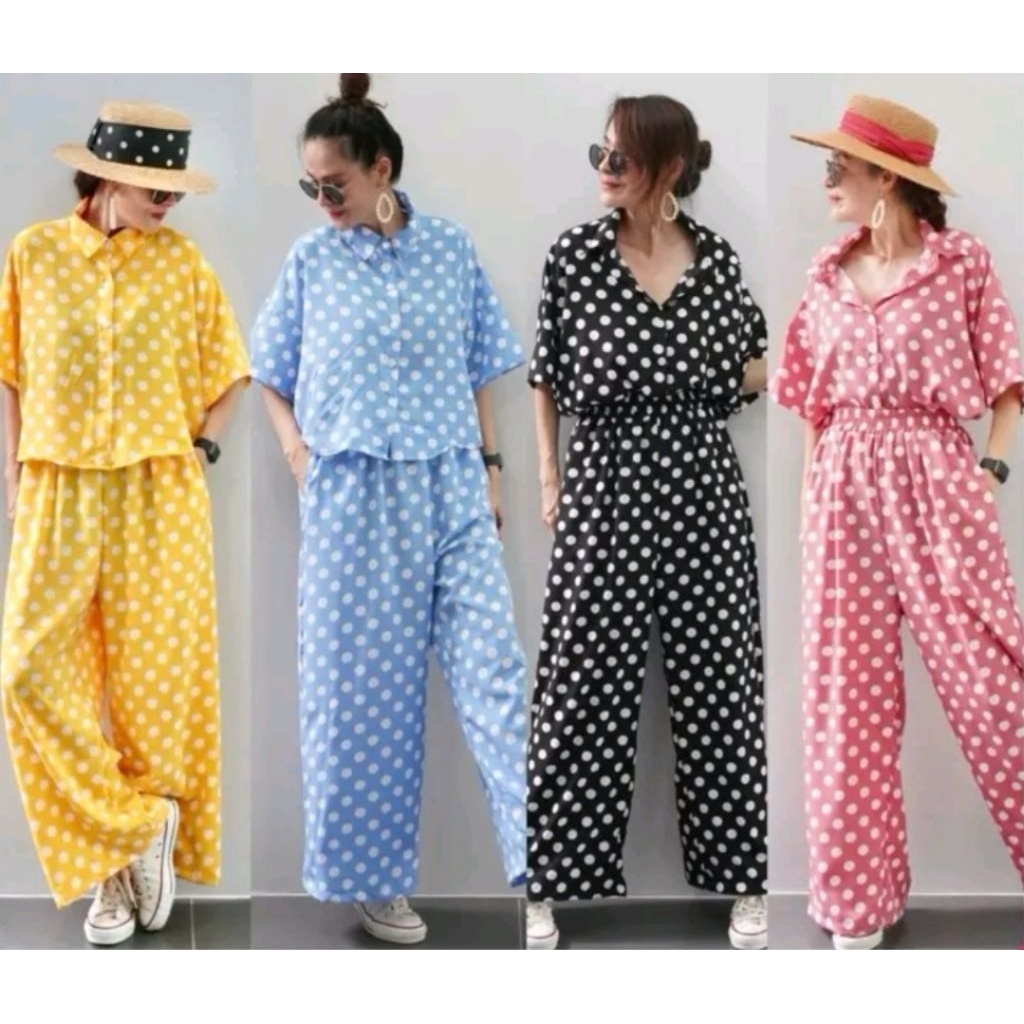 📌ชุดเข้าเซ็ทแขนสั้นครอป+กางเกงขายาว ผ้าไหมอิตาลี คอปก ติดกระดุมเสื้อ ขนาดฟรีไซส์ อก50" เอว 26-48"