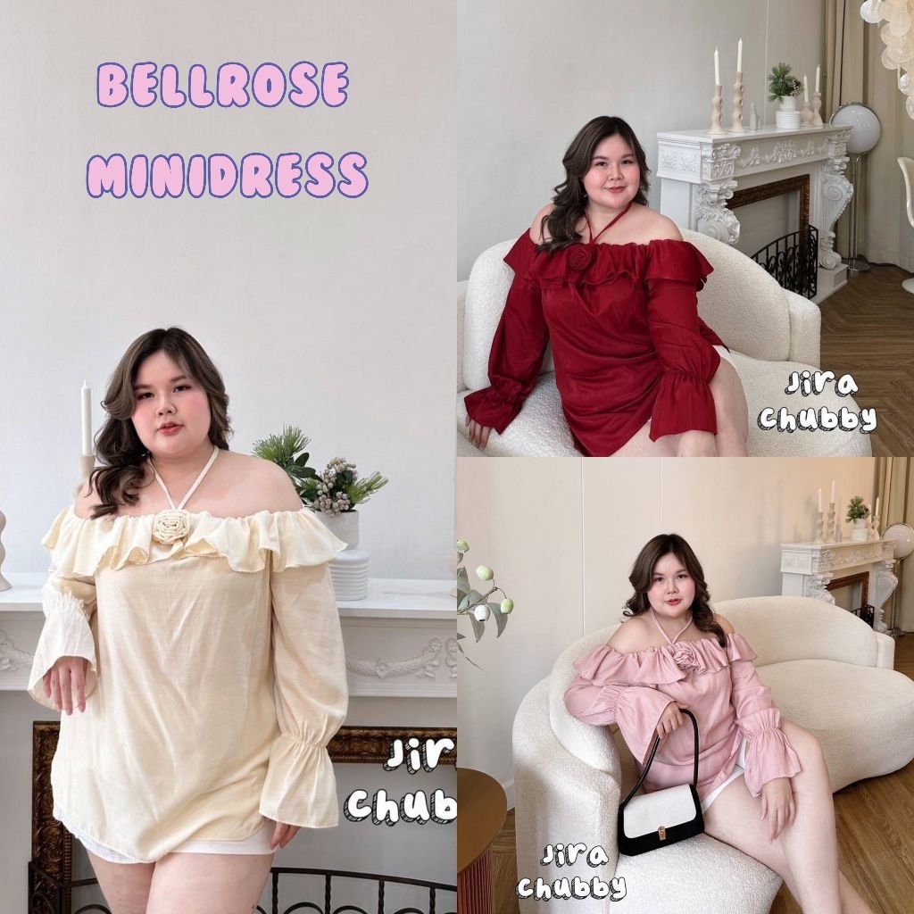 Bellrose minidress มินิเดรสเปิดไหล่แต่งกุหลาบ อก 40-52"