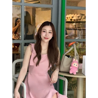 B&R พร้อมส่ง ชุดเดรสสายเดี่ยวผู้หญิง เดรสสั้นเซ็กซี่ ดีไซน์คอเหลี่ยม สีผื้น ผ้าสวมใส่สบาย สไตล์ฝรั่งเศส ขนาดS-XL