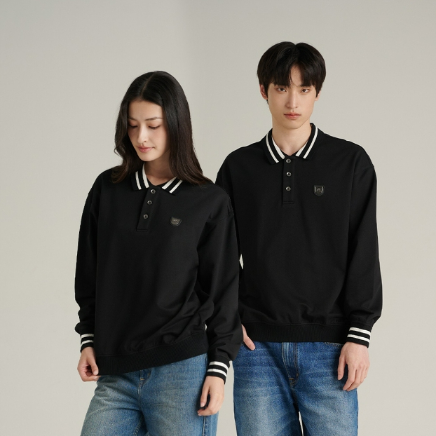 Mc JEANS เสื้อสเวตเตอร์ Unisex ทรงเรกูลาร์ (Regular) สีดำ MSWZ048 เสื้อสเวตเตอร์คอปก ติดเหล็กตรงอก โ