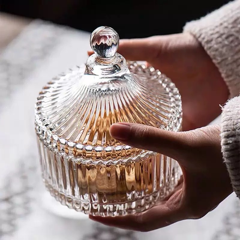 OurHome [พร้อมส่ง] โหลแก้วใส่ลูกอม Glass candy jar กล่องเก็บเครื่องประดับ เชิงเทียน ถังเก็บน้ำ กระปุกใส่ของว่างโรงแรม