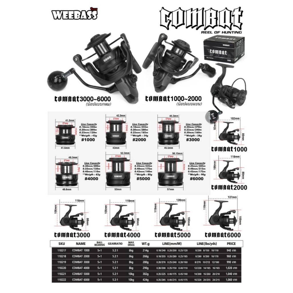 รอก weebass รุ่น combat 5+1 bb. ซีลกันน้ำ ฝุ่น โคลน 5 จุด แขนเกลียว cnc เบอร์ 1000 - 6000