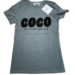 เสื้อยืดคอกลมแขนสั้น รีดเพชรลาย coco ป้าย ME