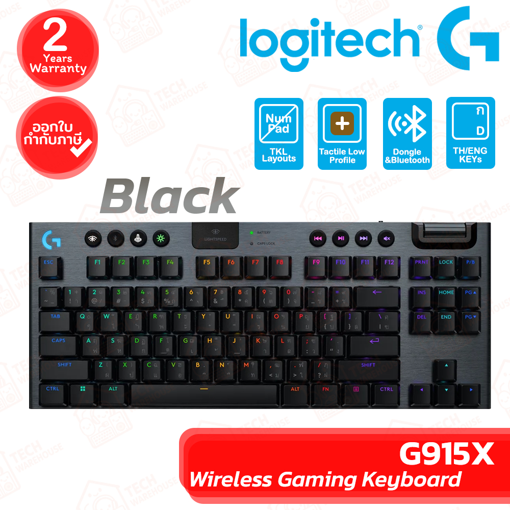 Logitech G915X Lightspeed TKL Keyboard Tactile [TH/EN] [Black] คีย์บอร์ดเกมมิ่ง ไร้สาย สีดำ ของแท้ ป