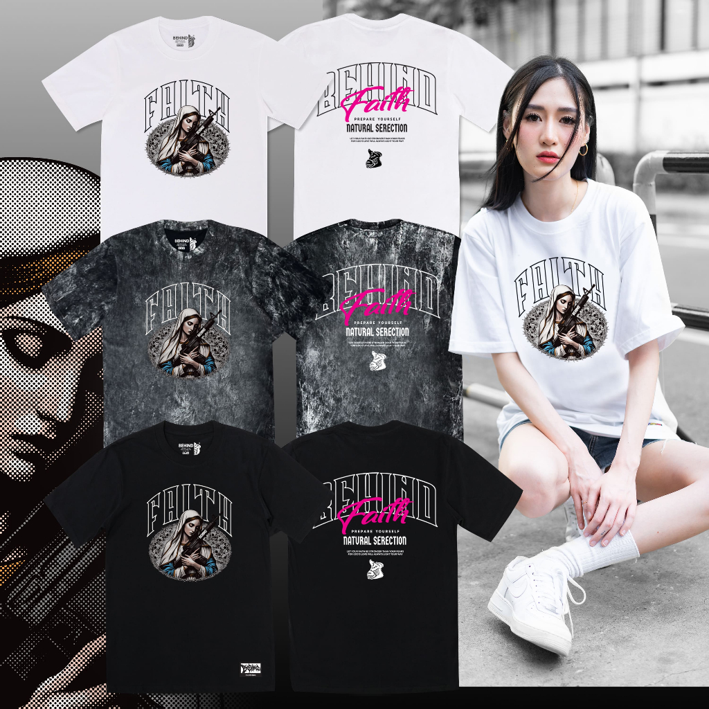 BEHIND เสื้อยืด “ FAITH “ แขนสั้น แขนยาว แนวสตรีท Oversize เสื้อยืดชาย หญิง