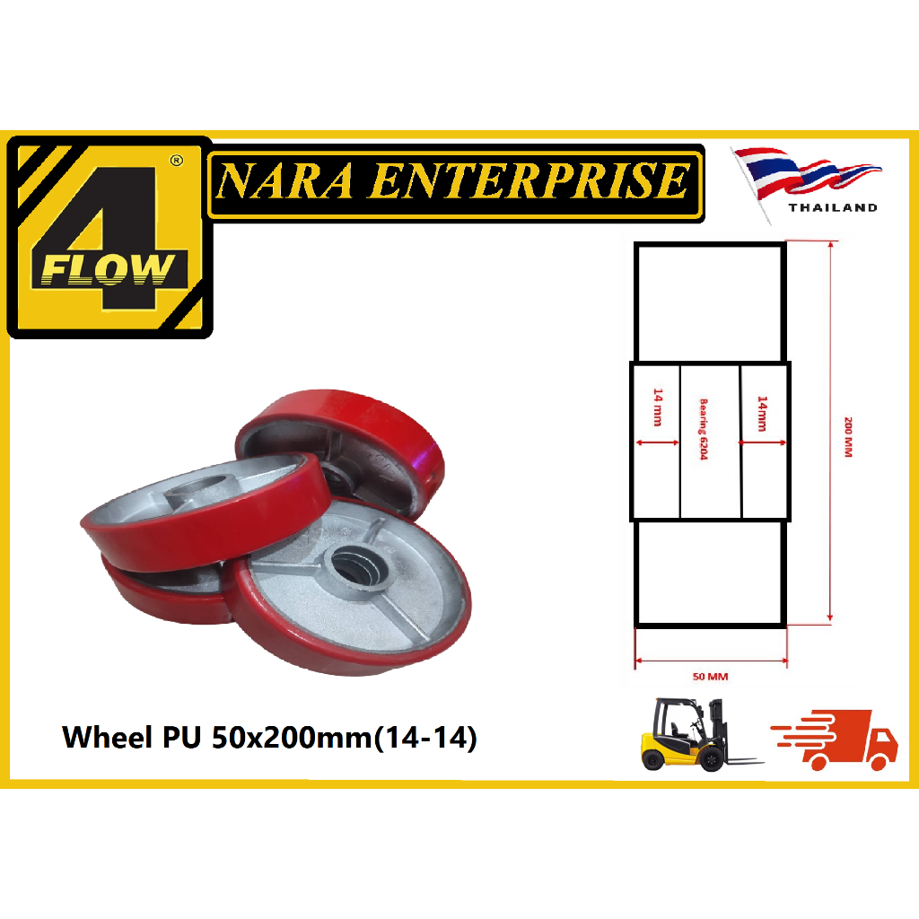 ล้อ Hand lift ขนาด 50x200mm(14-14) Bearing 6204แฮนด์ลิฟท์ ลูกล้อ ลูกล้อพาเลท ล้อแฮนด์พาเลท ล้อ Hand 