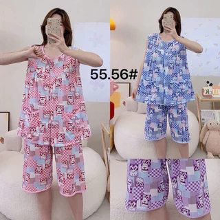 พร้อมส่ง!!ชุดนอนแขนกุดกระดุมผ่าหน้าขาสั้น ผ้านิ่มยืดใส่สบาย รอบอก 48 นิ้ว