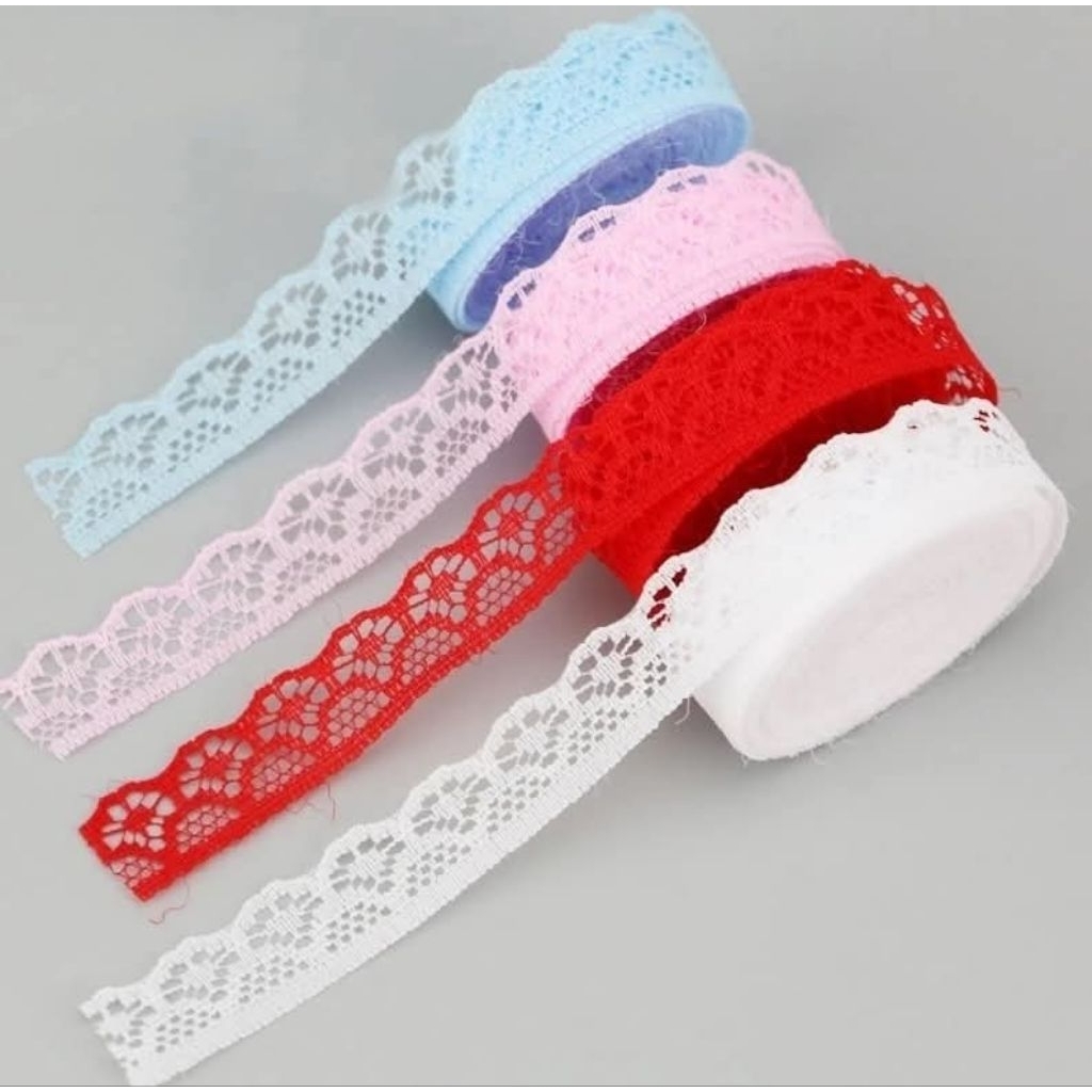 ริบบิ้นลูกไม้ ลูกไม้ระบาย ลูกไม้ตกแต่งเสื้อผ้า diy กว้าง 1.5เซนติเมตร ยาว 20 หลา