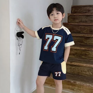 2-12 ปี เสื้อผ้าสำหรับเด็ก ชุดเซ็ตเด็กผู้ชาย 2 ชิ้น เสื้อ+กางเกงขาสั้น สไตล์เกาหลี ทรงหลวม ผ้านิ่ม