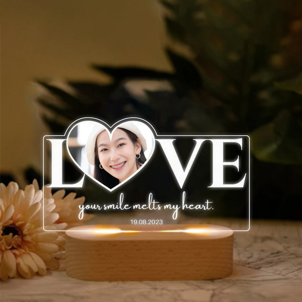 จัดทำ 1-2 วัน Happylife Love on my mind  โคมไฟอะคริลิคสั่งทำ สกรีนUV ของขวัญวันเกิด ของขวัญแฟน แต่งง