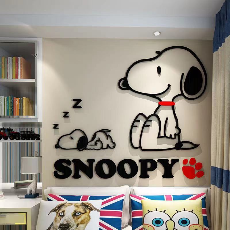 สติกเกอร์ติดผนังการ์ตูนสนูปปี้ภาพวาดอะคริลิค 3d สามมิติกันน้ําข้างเตียงตกแต่งผนังห้องเด็ก