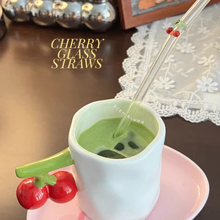 พร้อมส่ง หลอดเชอรี่ หลอดผลไม้ Frutie glass straws🍒 หลอดมัทฉะ หลอดน่ารัก หลอดแก้ว เป็นแก้วทั้งชิ้น น่าสะสม