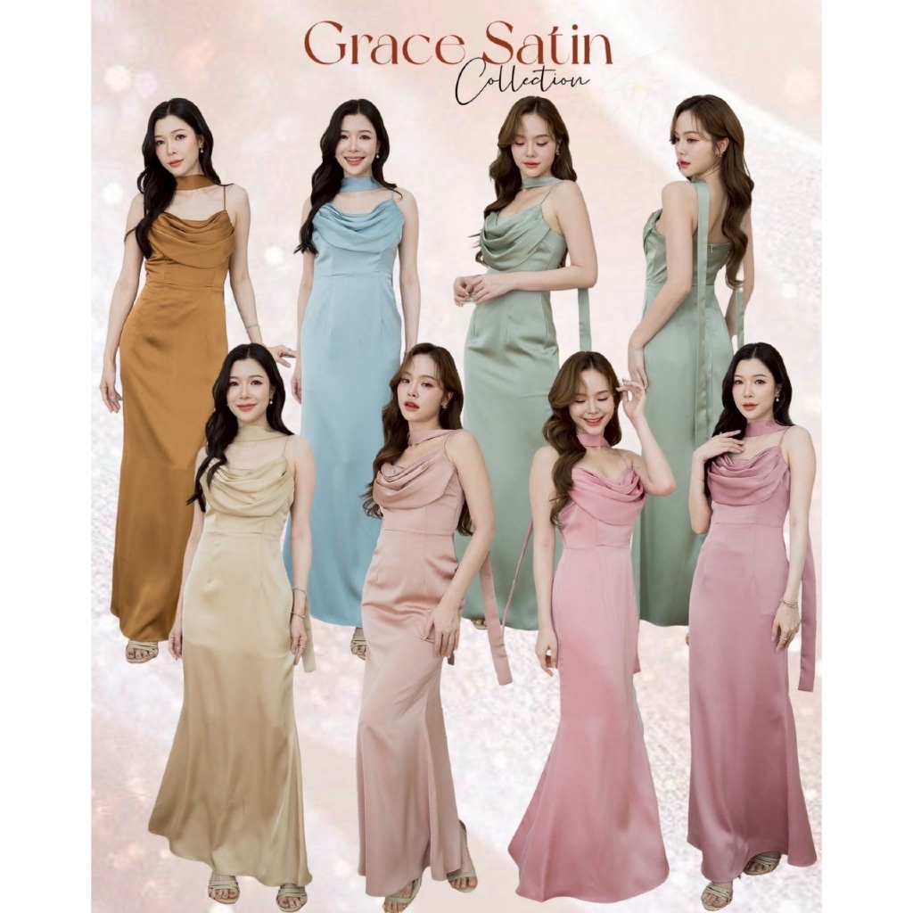 ชุดออกงาน ชุดเพื่อนเจ้าสาว koolykool สายเดี่ยวคอถ่วงผ้าเกรซซาติน แถมผ้าพันคอTO00