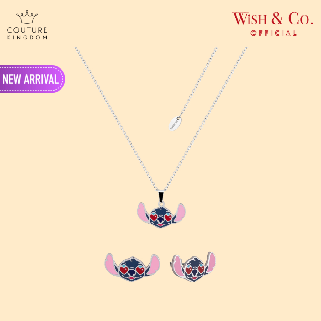 Disney Lilo and Stitch Heart Eyes Enamel Necklace & Studs สร้อยและต่างหู