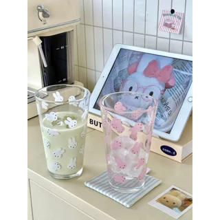 แก้วน้ำ กระต่าย miffy 450 ml มีหลอด แก้วกาฟ ลายกระต่าย น่ารัก สีชมพู วัสดุแก้ว ส่งจากกรุงเทพ