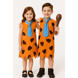 kd1 ชุดแฟนซีเด็กมนุษย์หินย้อนยุค พร้อมเนคไท คอสเพลย์ชุดมนุษย…