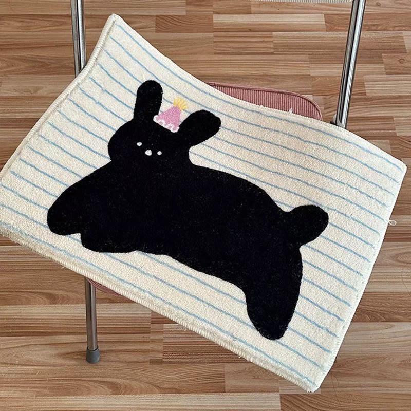 ส่งจากไทย🍑พรมปูพื้น Black Cat พรมลายแมวดำ น่ารัก พรมเช็ดเท้า กันลื่น ตกแต่งห้อง มินิมอล สไตล์เกาหลี 44140