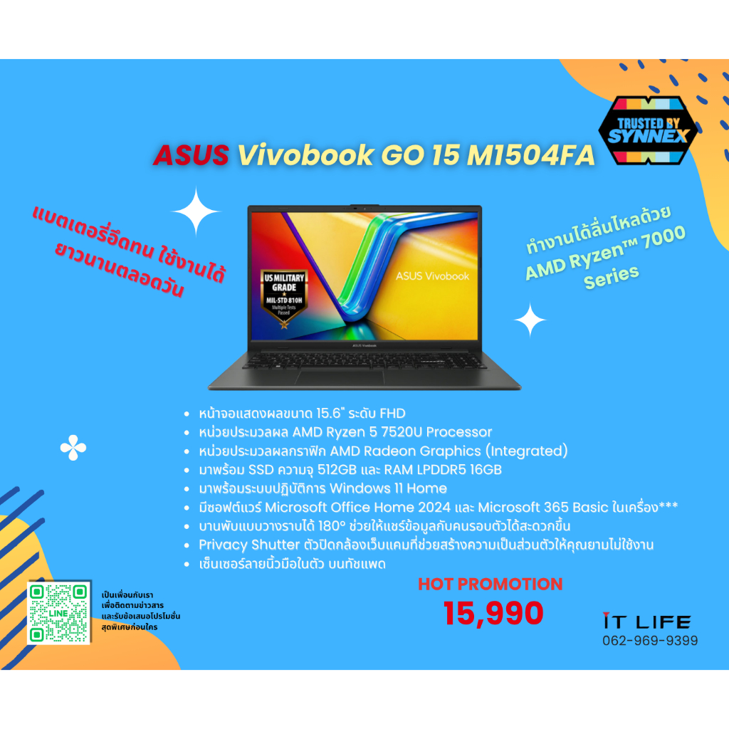 Previous Next Notebook Asus Vivobook Go 15 M1504FA-NJ548WA (Mixed Black)