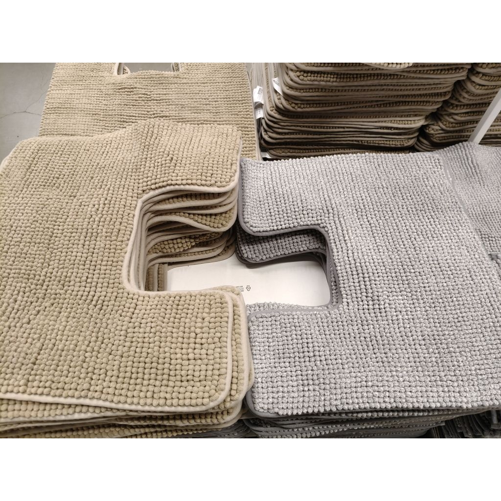 IKEAshopping IKEA TOFTBO ทอฟท์บู พรมวางหน้าชักโครก, เทา-ขาว/สีเทา, 55x60 ซม.