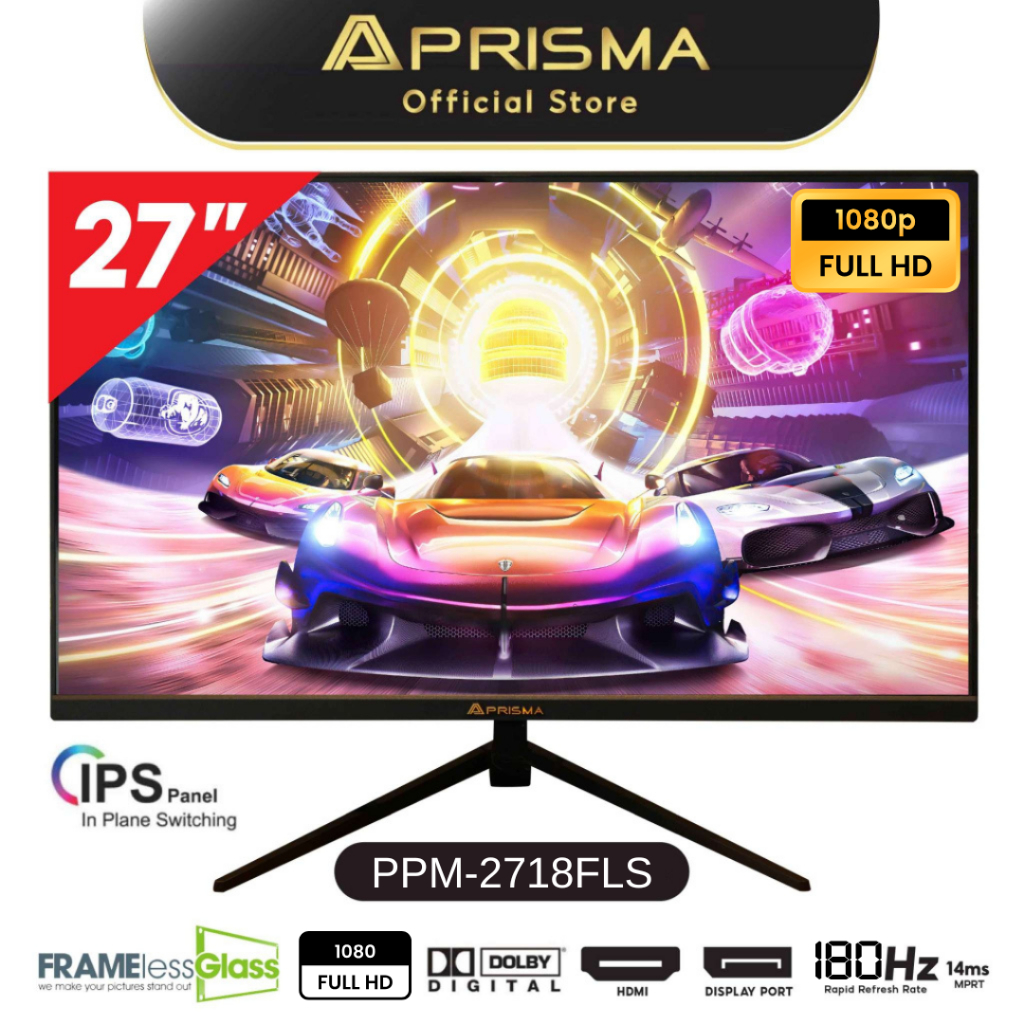 PRISMA จอมอนิเตอร์ Monitor 27 นิ้ว จอไร้ขอบ รุ่น PPM-2718FLS FullHD IPS 180HZ FreeSync 16.7M Colors รับประกัน 3ปี