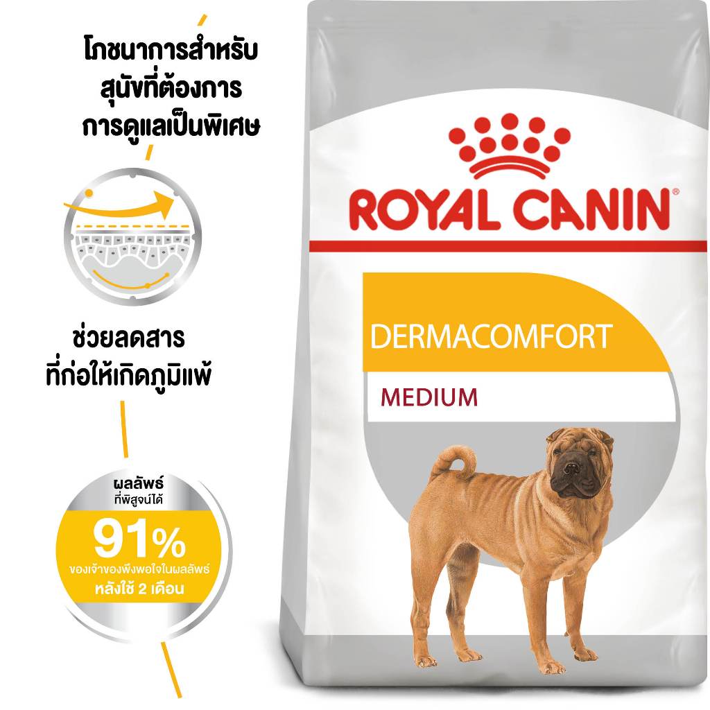 Royal Canin Medium Dermacomfort 3kg อาหารเม็ดสุนัขโต พันธุ์กลาง ผิวแพ้ง่าย อายุ12เดือนขึ้นไป